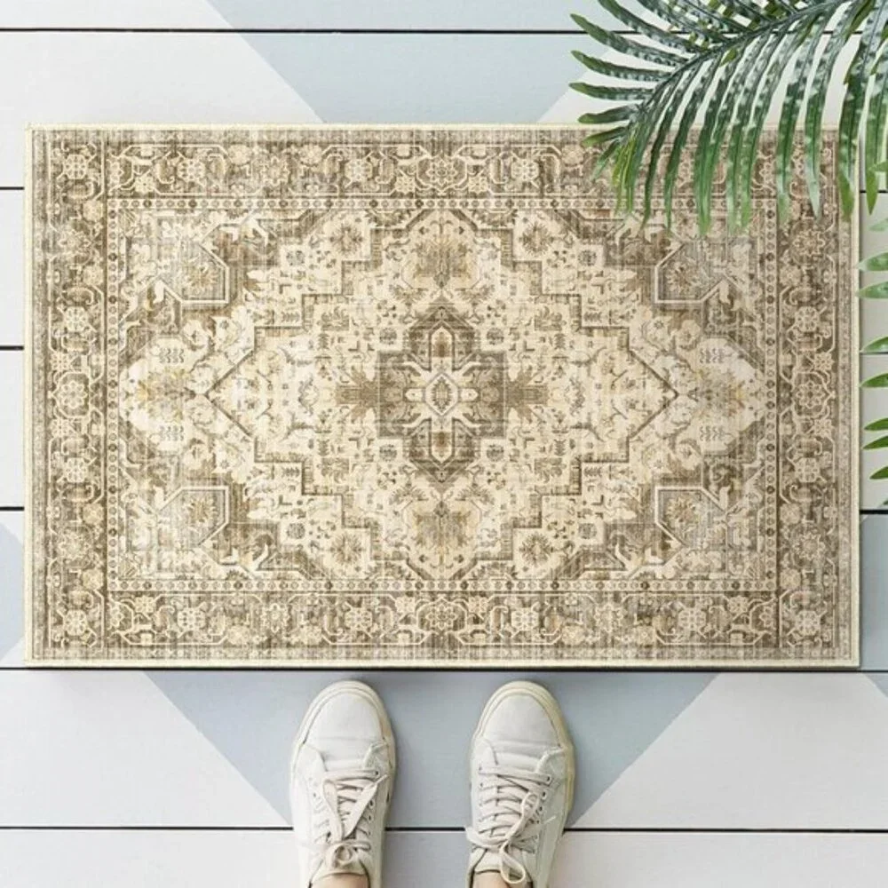 New 2x3 Washable Area Rug, Brown Vintage Floral Non-Slip Mat for Entry & Home